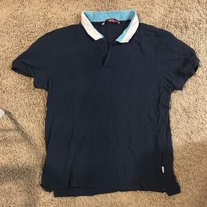 Orlebar Brown Navy Blue Polo Shirt with White and Light Blue Collar